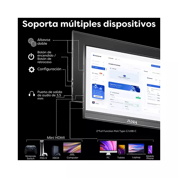 Monitor Portable De 15.6" Fhd 1080 Hd Mnn