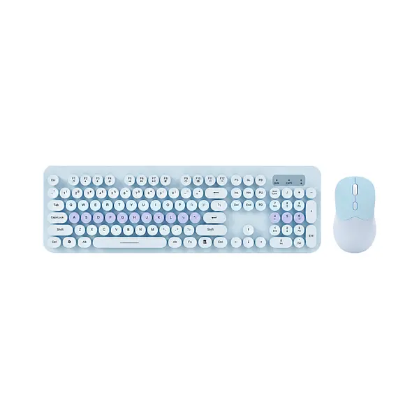 Combo Mouse Y Teclado Con Teclas Redondas Azul Inalámbrico
