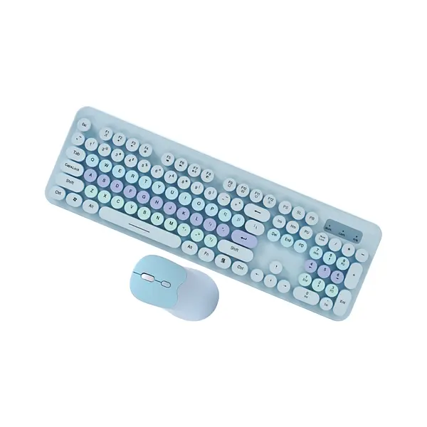 Combo Mouse Y Teclado Con Teclas Redondas Azul Inalámbrico