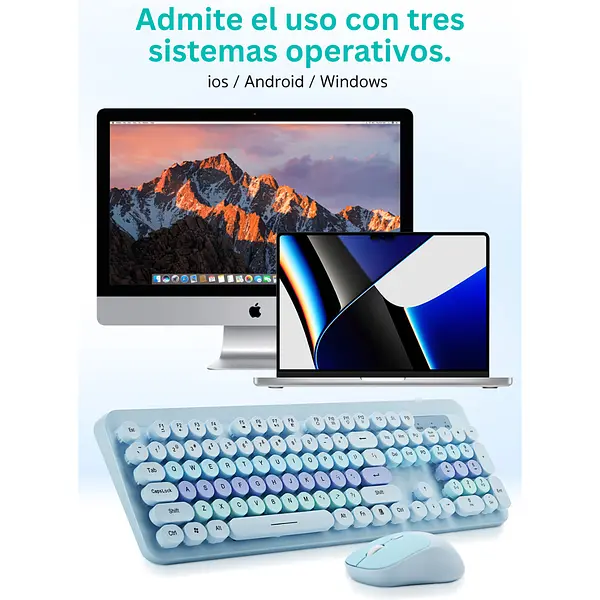 Combo Mouse Y Teclado Con Teclas Redondas Azul Inalámbrico