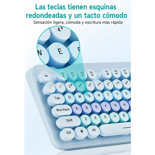 Combo Mouse Y Teclado Con Teclas Redondas Azul Inalámbrico
