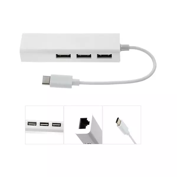 Adaptador Tipo C A Usb 3 Puertos + Lan Rj45