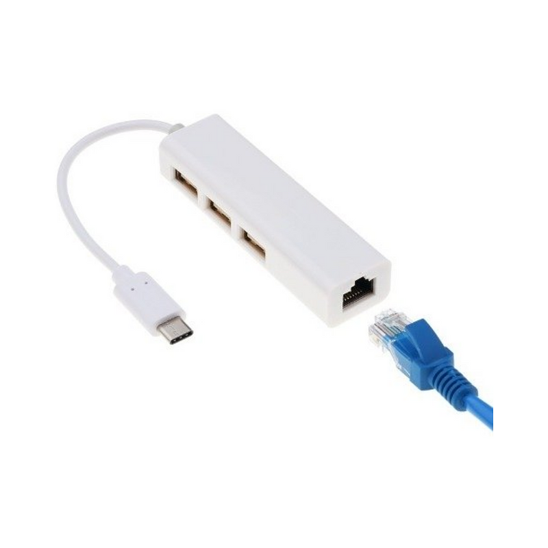 Adaptador USB 3.1 Tipo C a Rj45 USB LAN Ethernet + Hub 3 Puertos