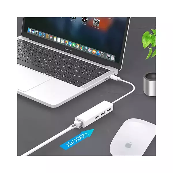 Adaptador Tipo C A Usb 3 Puertos + Lan Rj45