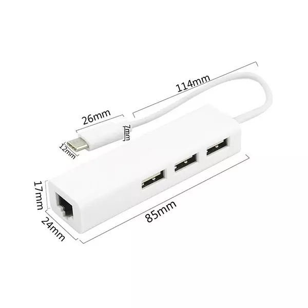 Adaptador Tipo C A Usb 3 Puertos + Lan Rj45