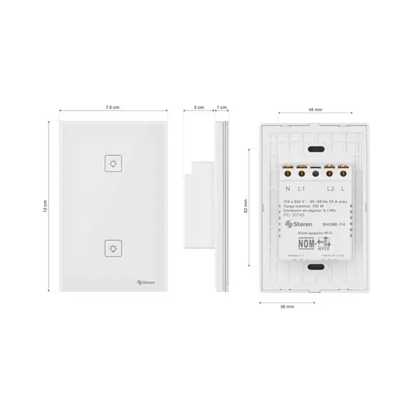 Apagador Doble Wi-Fi (Sin Neutro)