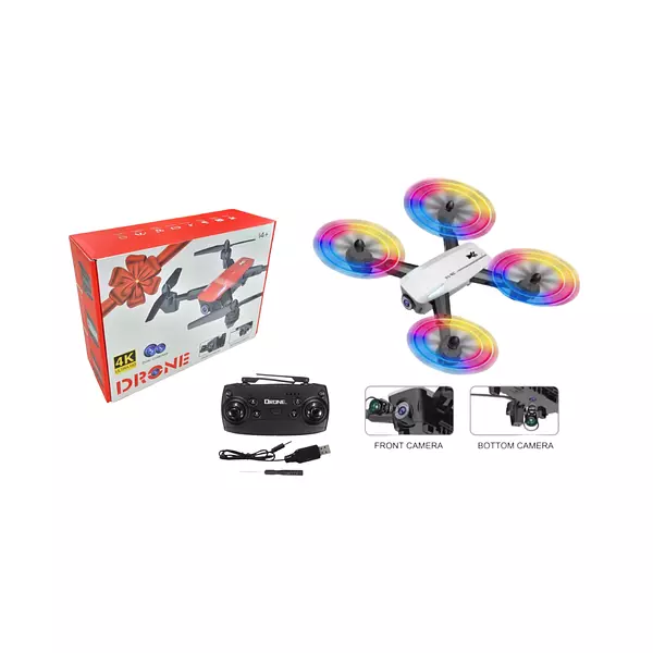 Drone 680t Luces Led En Elices Dual Camara Doble Bateria
