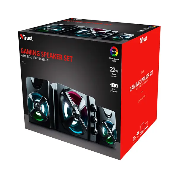 Parlantes Trust Ziva 2,1 Usb Plug 3,5 22w Iluminacion Rgb
