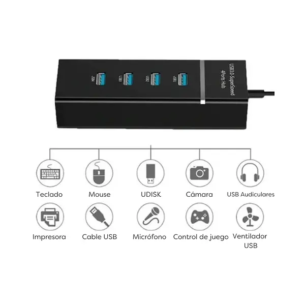 Hub 4 Puertos Usb Cable 30 Cm