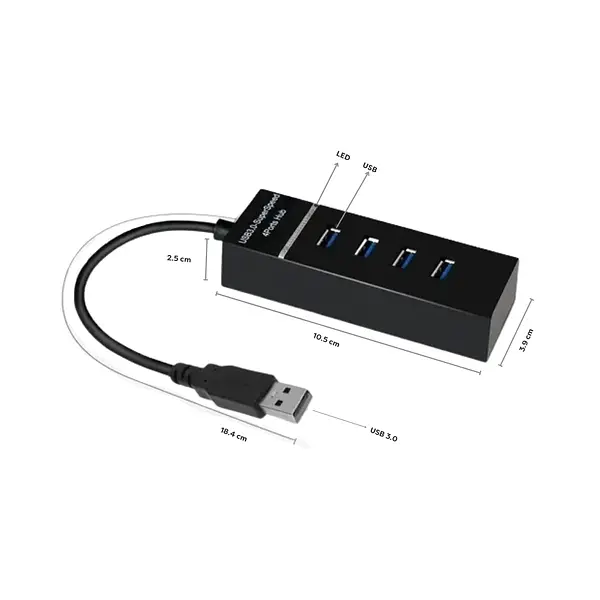 Hub 4 Puertos Usb Cable 30 Cm