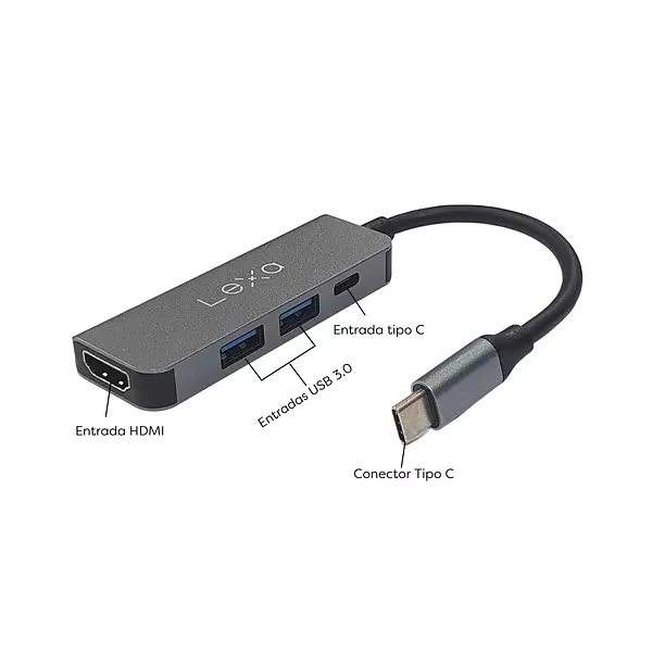 Conversor Usb -Type C 4 En 1 Hub Tipe C Pd+Hdtv+Usb3.0 4k